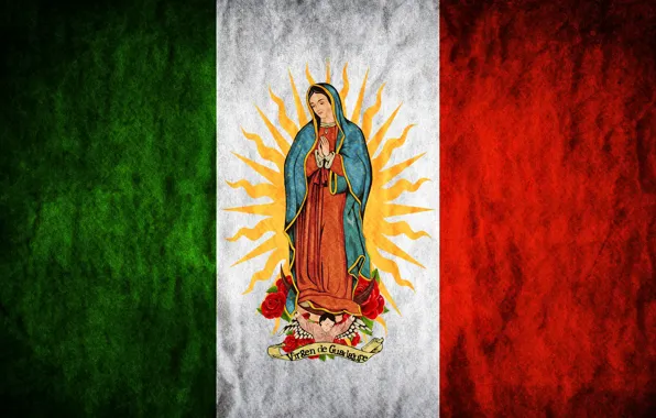 Picture rose, Mexico, flowers, sun, flag, Madonna, Maria, Regina Mundi
