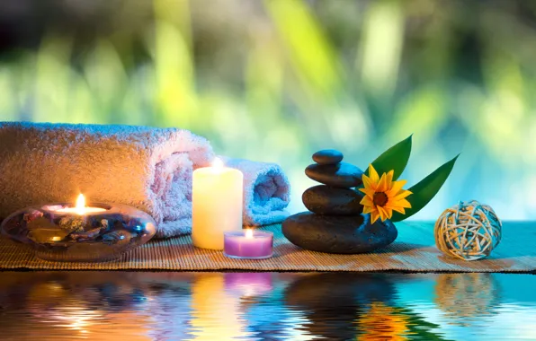 Picture flower, water, candles, flower, water, Spa, Spa, candles