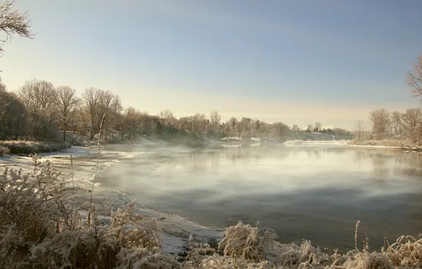Picture cold, winter, landscape, fog, river