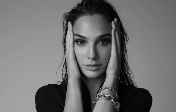 Portrait, actress, black and white, Gal Gadot