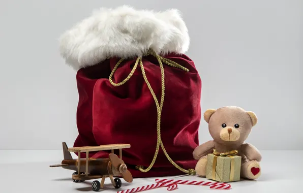 The plane, toy, bear, Christmas, bear, gifts, New year, bear