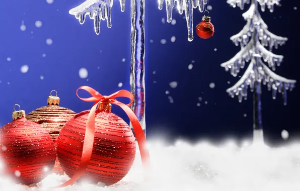 Snow, holiday, balls, toys, new year, the scenery, happy new year, christmas decoration