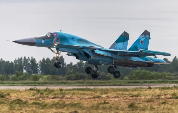 Picture fighter, bomber, the airfield, the rise, Su-34