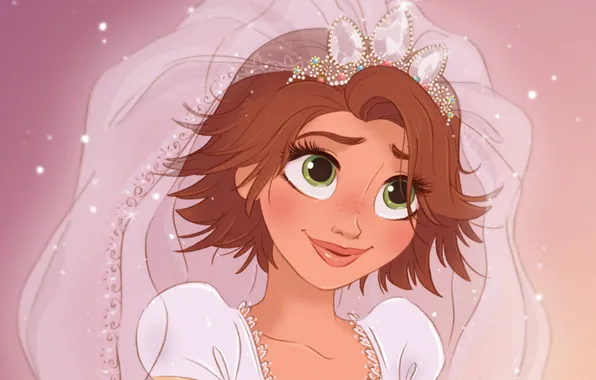 Cartoon, Rapunzel, the bride, Princess, wedding, crown, Complicated story, Rapunzel