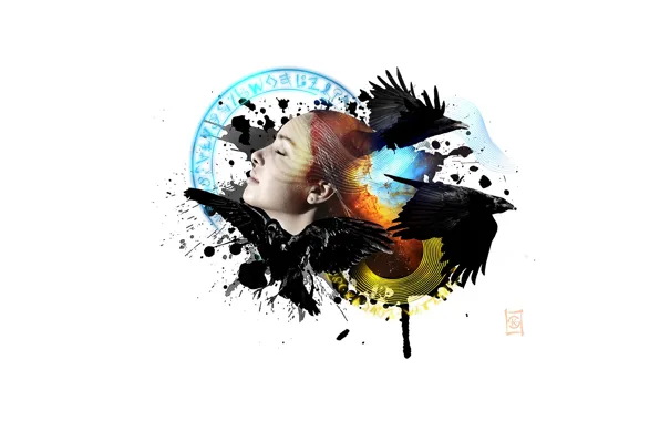 Face, wings, crows, blots
