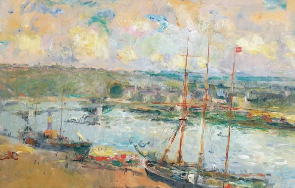 Picture landscape, ship, picture, port, Albert Charles Lebar, Albert Lebourg, Rouen and Saint-Sever