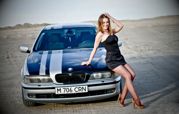 Auto, look, smile, desert, Girls, BMW, beautiful girl