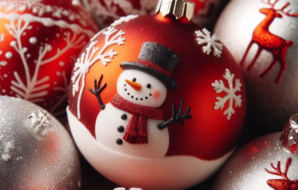 Balls, snowflakes, balls, hat, ball, scarf, Christmas, red