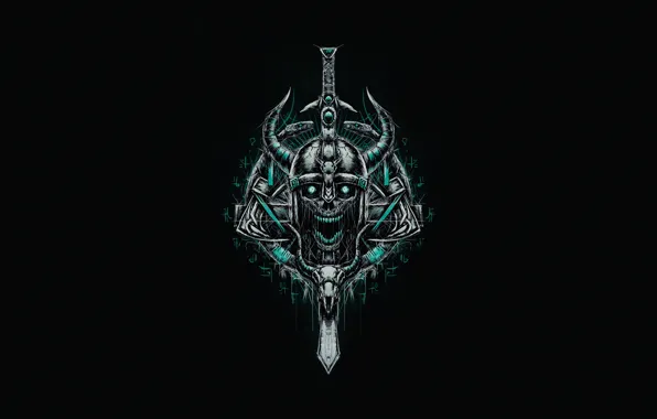 Minimalism, Skull, Style, Dead, Sword, Warrior, Helmet, Background