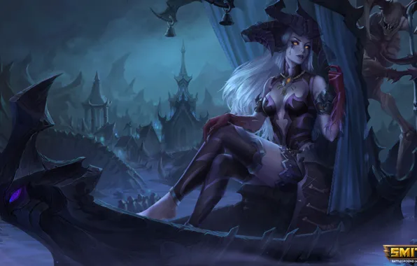 Girl, night, the city, boat, MAG, sitting, Persephone, Smite