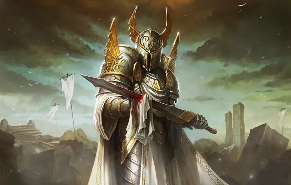 Armor, Blood, Sword, Fantasy, Knight, White, Magic, Illustration