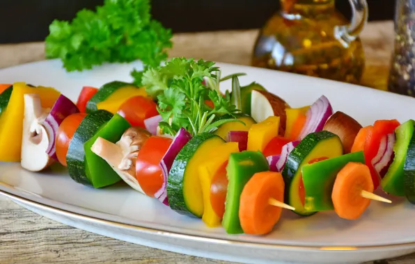 Vegetables, Kebab, Grill