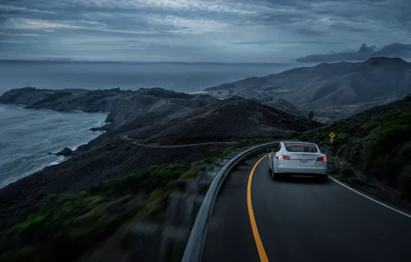 Picture California, White, Tesla, Sea, Rear, P85D, SS Customs, Drank, Grape, Eletric