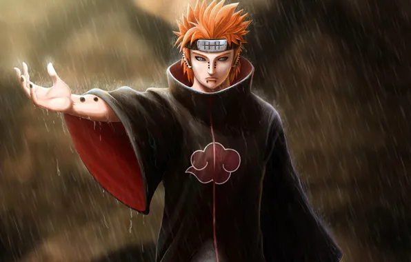 Picture rain, hand, piercing, art, red, guy, bandana, naruto