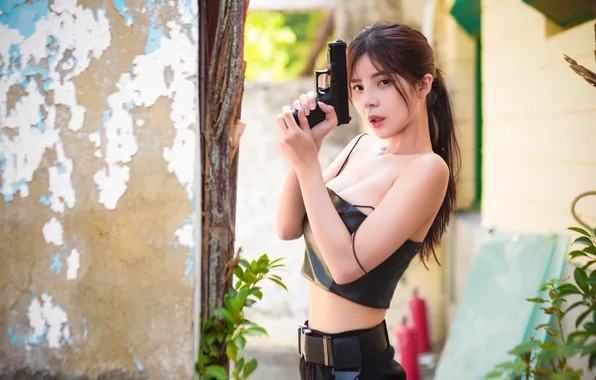 Girl, gun, Asian
