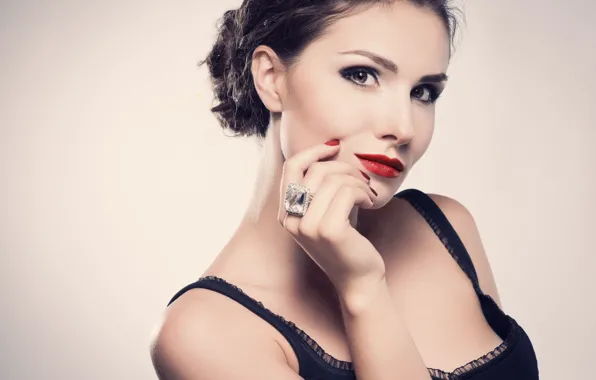 Picture look, girl, face, model, portrait, hands, ring, gesture