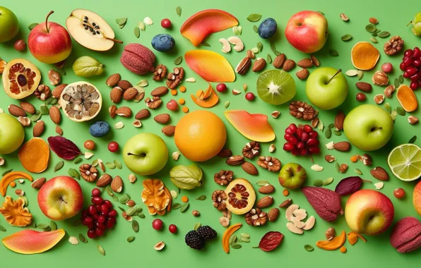 Berries, apples, food, oranges, kiwi, blueberries, lime, fruit