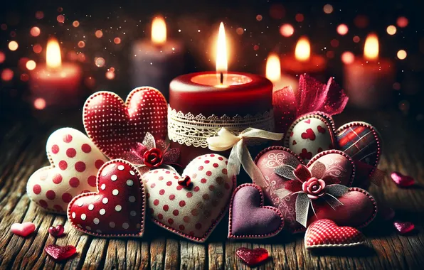 Love, lights, heart, Board, candles, heart, hearts, heart