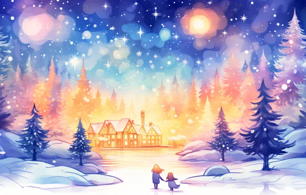 Winter, snow, house, holiday, graphics, Christmas, New year, house