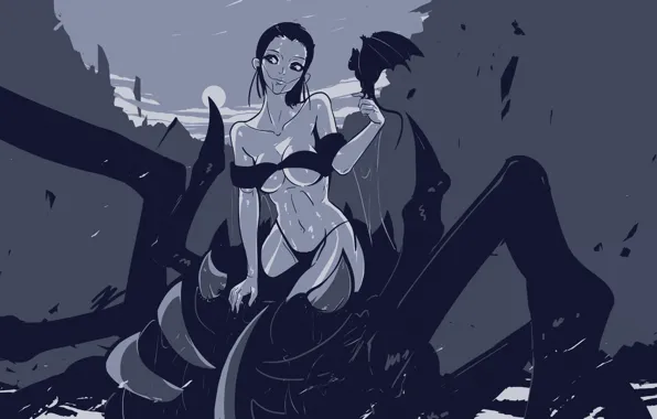 Wallpaper chest, look, girl, night, the moon, body, spider, the full moon