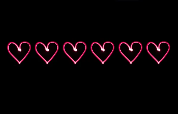 Picture love, background, black, heart, neon, heart