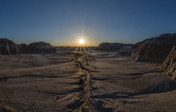 The sun, sunset, rocks, direction