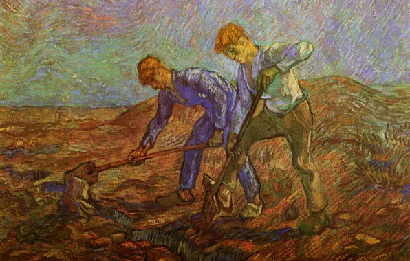 Picture shovel, Vincent van Gogh, workers, Two Peasants Digging, dig