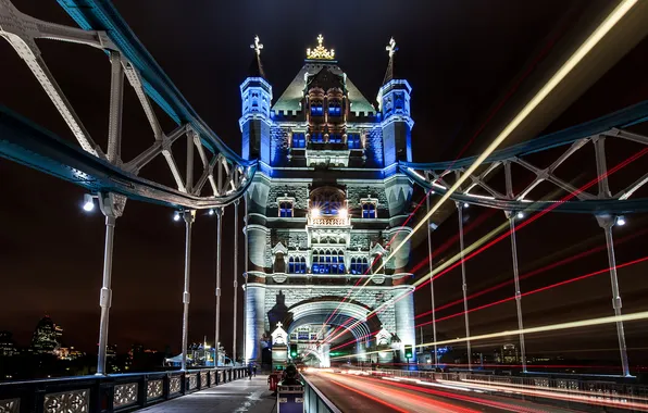 Picture night, bridge, the city, lights, England, London, excerpt