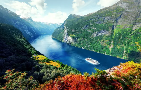 Mountains, Norway, liner, the fjord