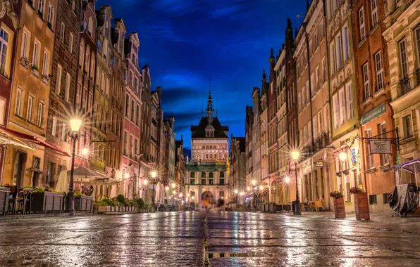 Picture street, building, home, the evening, Poland, lights, Golden gate, Poland