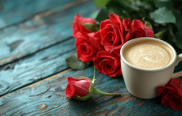 Flowers, roses, mug, Cup, drink, AI art, neural network
