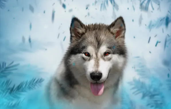 Picture background, spruce, dog, husky