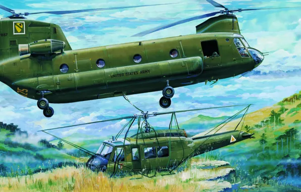 Picture war, art, helicopter, painting, MH-47 Chinook