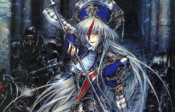 Weapons, axe, red eyes, demons, Trinity Blood, Trinity blood, Astharoshe Asran, black soldiers