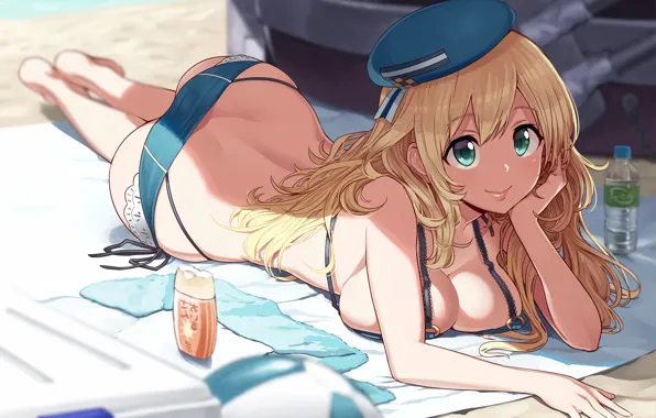 Girl, sexy, ass, cleavage, beach, green eyes, long hair, boobs