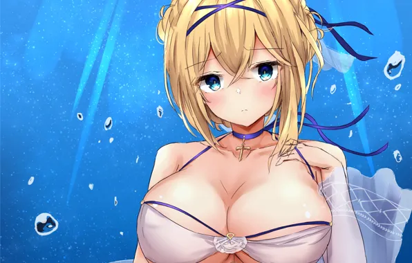 Girl, sexy, cleavage, boobs, anime, blue eyes, beautiful, short hair