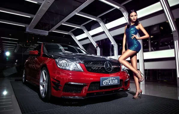 Picture machine, auto, girl, model, Asian, car, korean model, Mercedes Benz C260