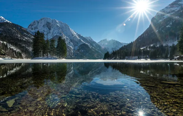 Light, landscape, mountains, lake