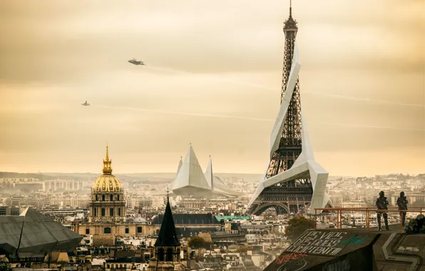 The city, Eiffel tower, Paris, home, Square Enix, art, deus ex, Deus Ex: Mankind Divided