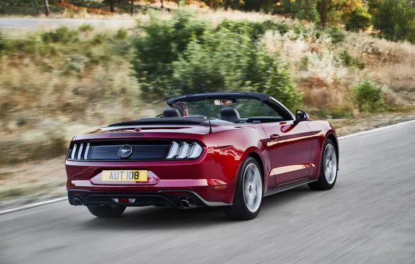 Ford, convertible, rear view, 2018, dark red, Mustang Convertible