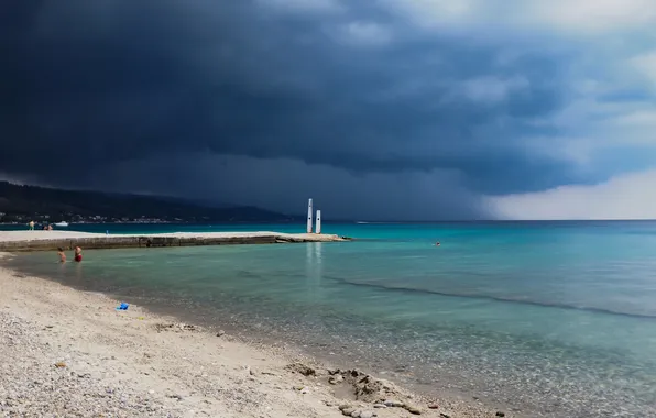 Sand, sea, beach, the sky, clouds, people, shore, dal