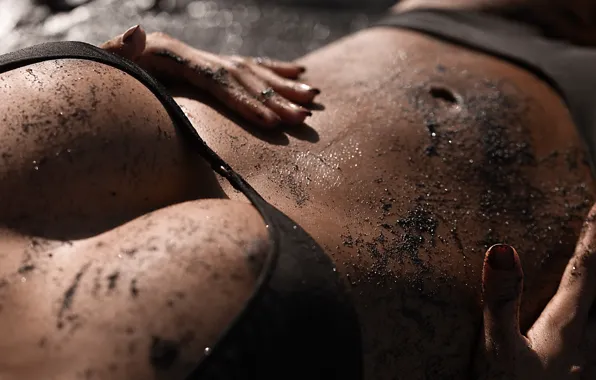 Sand, chest, girl, macro, body, bikini, Svetlana Nikonova, Rocky Dead-End