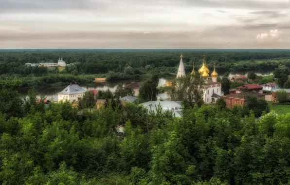 Picture landscape, nature, the city, river, the monastery, Klyazma, Gorokhovets, Vladimir Bragilevsky