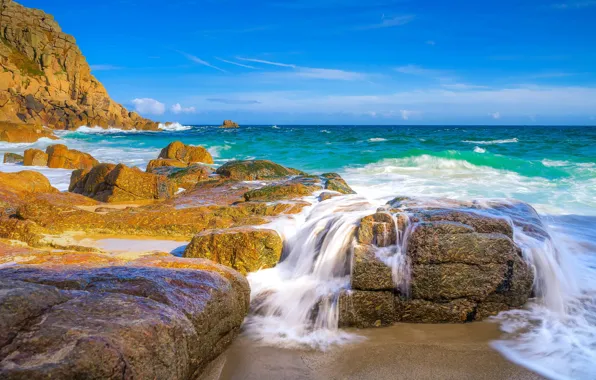 Picture stones, the ocean, rocks, coast, England, England, Cornwall, Cornwall
