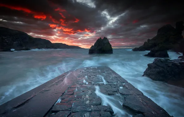 Sea, landscape, sunset