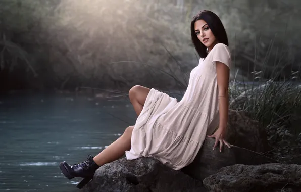 Water, girl, pose, lake, makeup, shoes, Carolina, Javier Ullastres