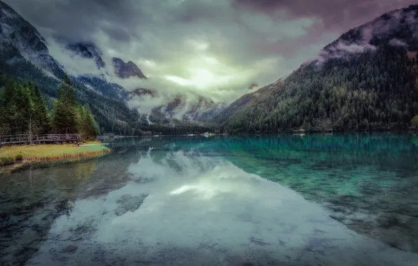 Clouds, landscape, mountains, nature, lake, reflection, Montana, USA