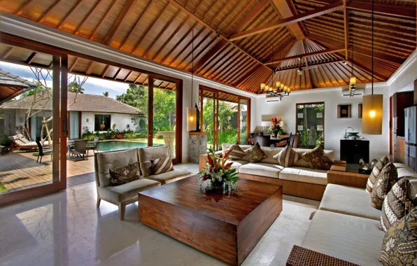 Design, style, interior, pillow, pool, yard, sofas
