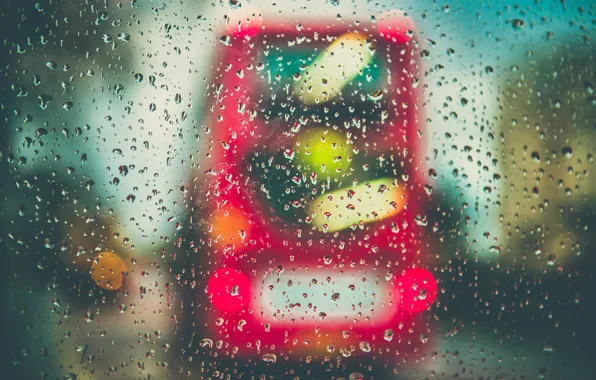 Picture glass, drops, rain, bus
