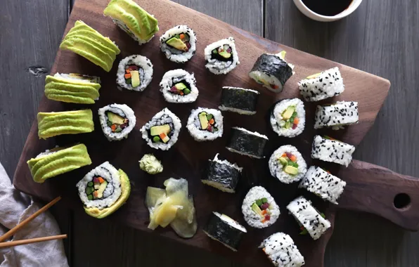 Sushi, rolls, ginger, avocado